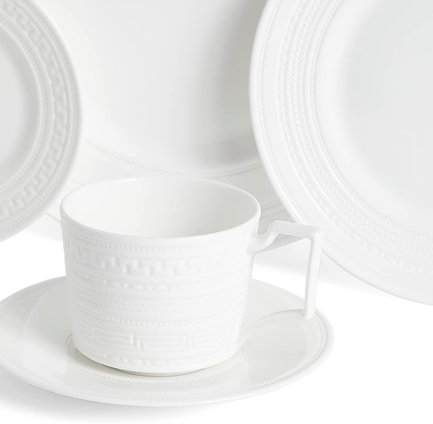 White Porcelain 5-Piece Intaglio Dinnerware Set