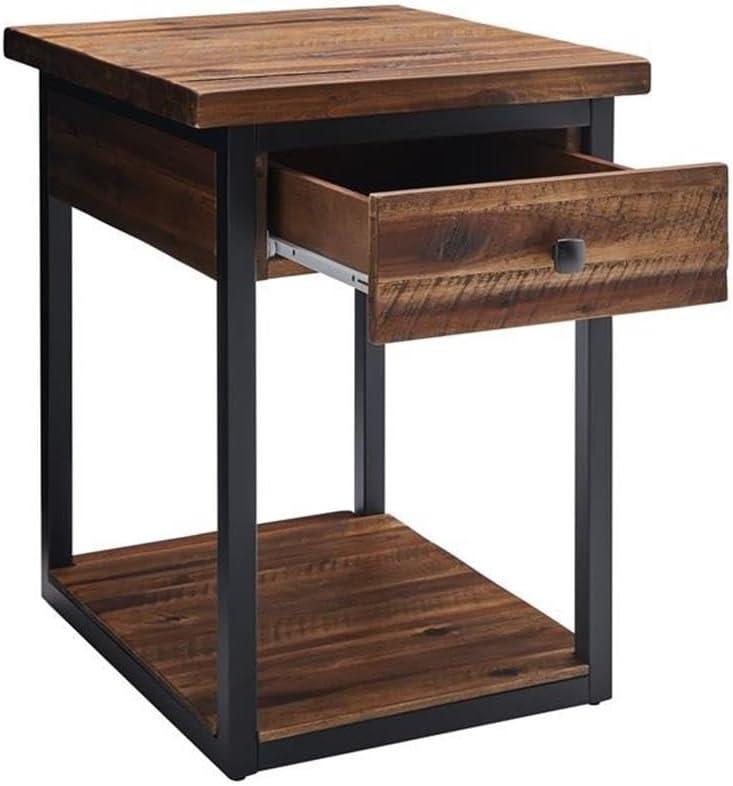 Claremont Rustic Wood End Table with Drawer and Low Shelf Dark Brown - Alaterre Furniture: Steel Frame, Acacia Top, Spot Clean