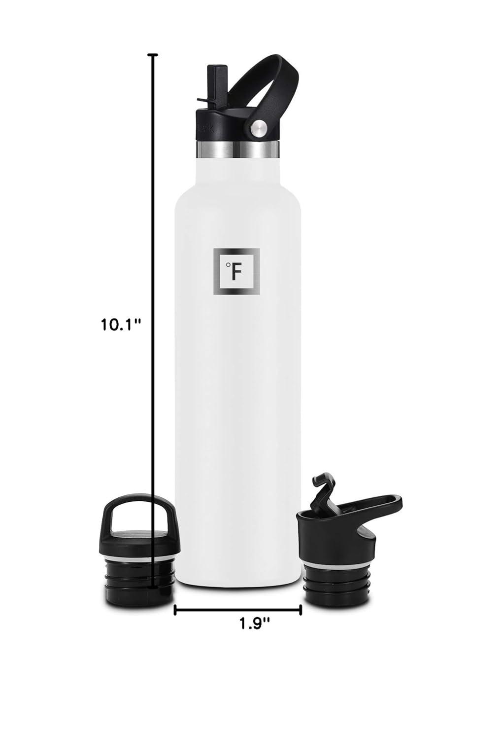 IRON °FLASK Camping & Hiking Hydration Canteens - 3 Lids (Narrow Straw Lid) Leak Proof Vacuum Insulated Stainless Steel - Hot & Cold Double Walled Sports Water Bottle - Winter White, 24 Oz
