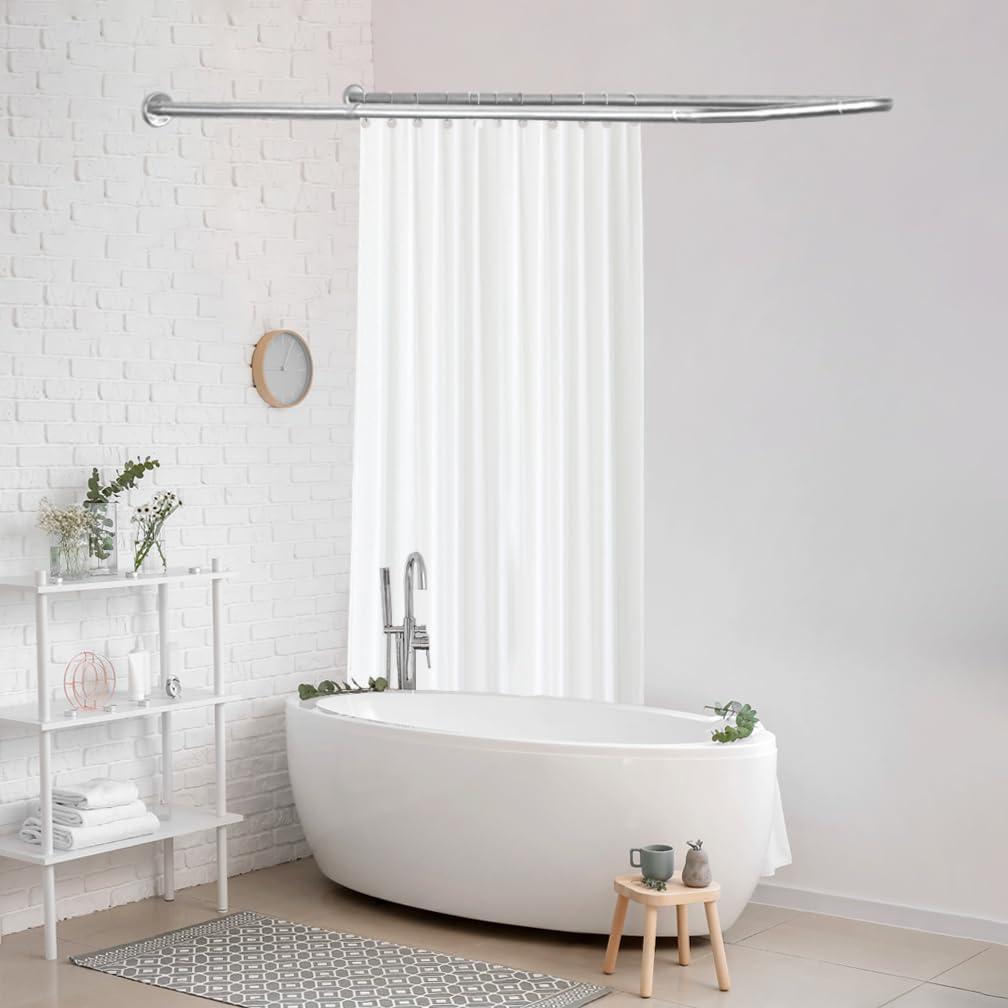Hershii Adjustable Curved Shower Curtain Rod Wall Mounted U-Shaped Bathroom Corner Curtain Hanger Pole Bath Metal Shower Rail Bar (35.43-51.18) x 43.3 x(35.43-51.18) Inch, Drilling to Install