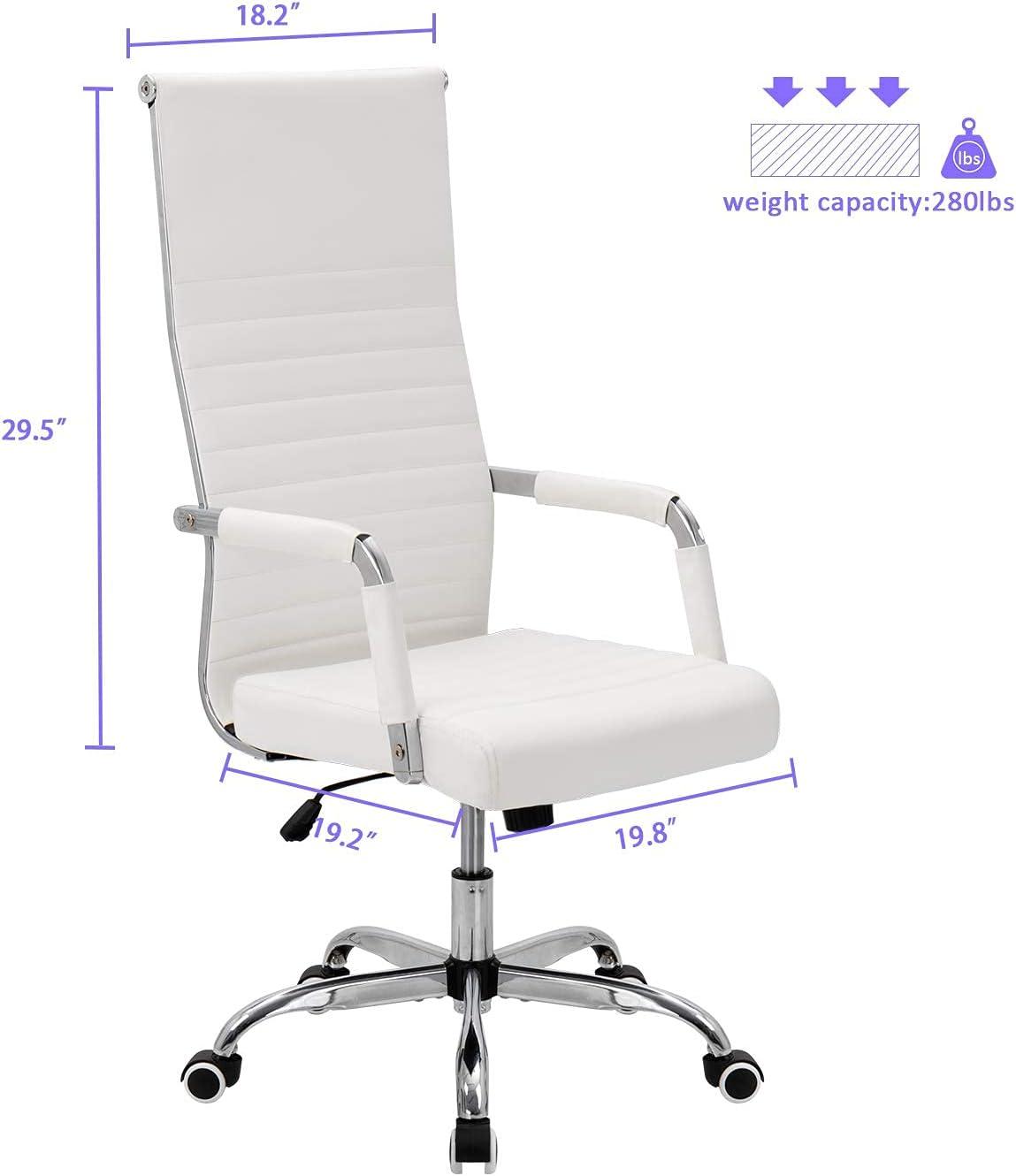 Jadona Ribbed Office Chair High Back PU Leather Executive Conference Chair Adjustable Swivel Chair with Arms (White)