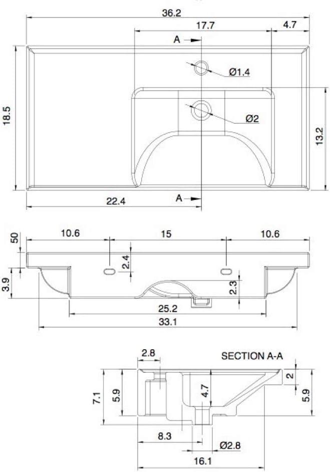 Glossy White Ceramic Rectangular Wall-Mount Bathroom Sink