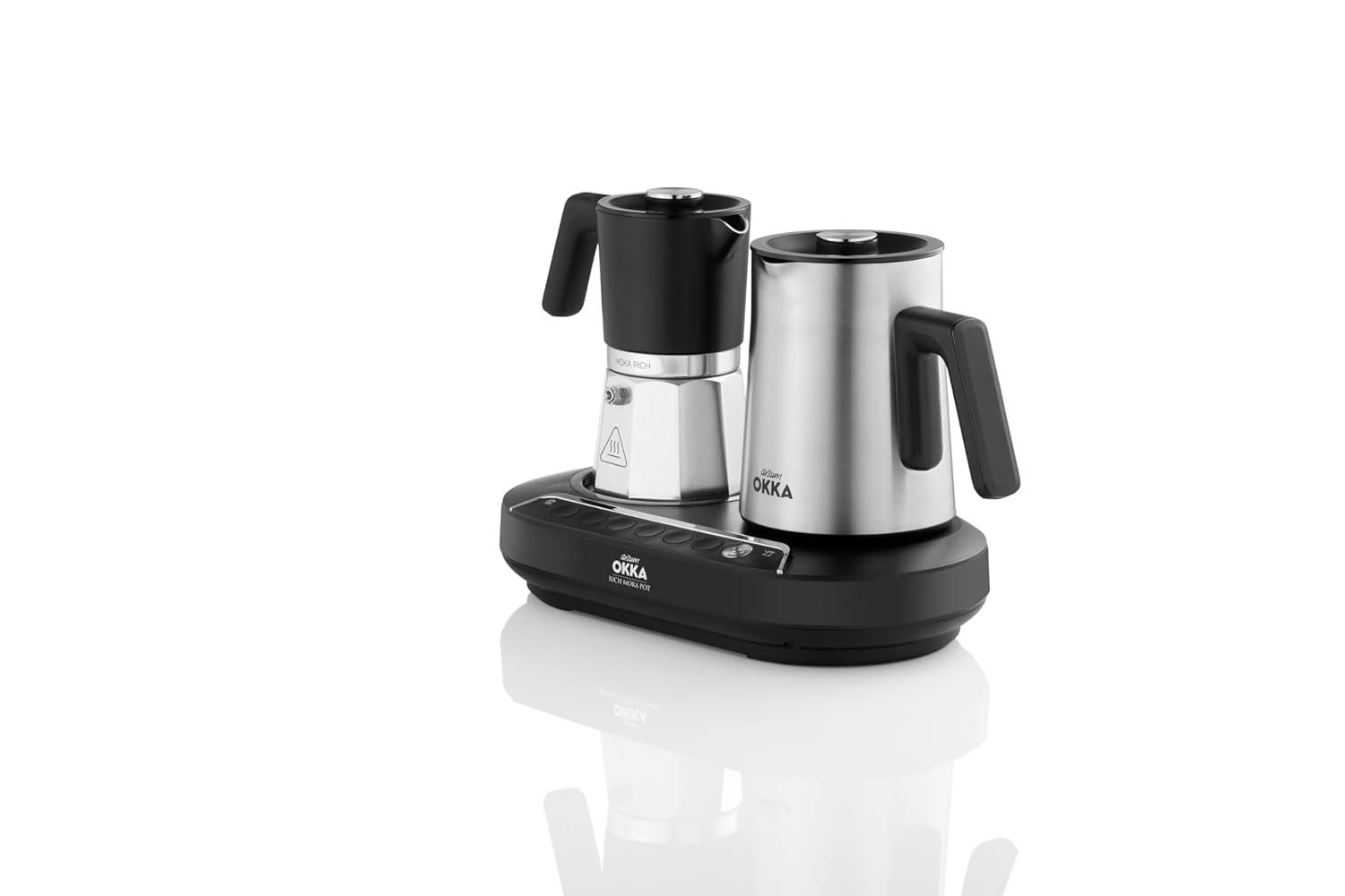 Arzum Okka Rich Moka Pot Turkish Coffee And Moka Maker, Velvetiser, Milk Frother, 5 Cups, Stainless Steel Cooking Pot, Chrome