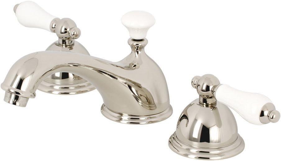 Kingston Brass Restoration Two-Handle 3-Hole Deck Mount Widespread Bathroom Faucet with Brass Pop-Up Drain