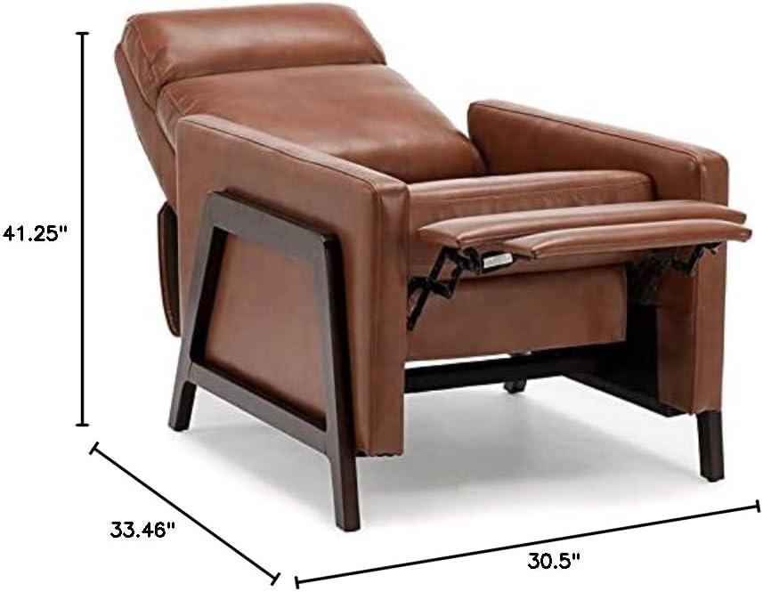 Comfort Pointe Maxton Press-Back Recliner Caramel: Mid-Century Modern, Faux Leather, High Back, Pocketed Coil Seating