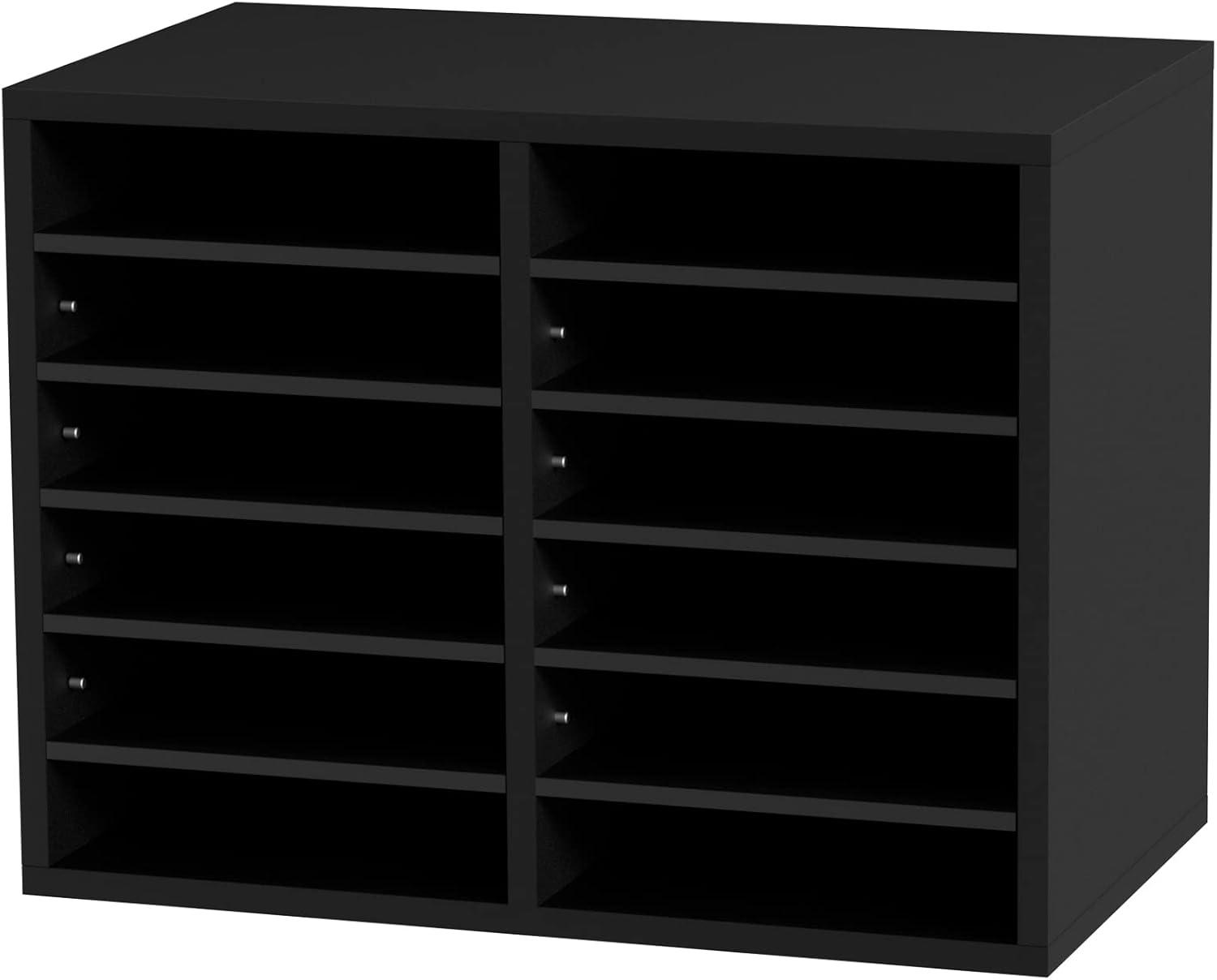 Black Wood 12-Compartment Adjustable Literature Organizer