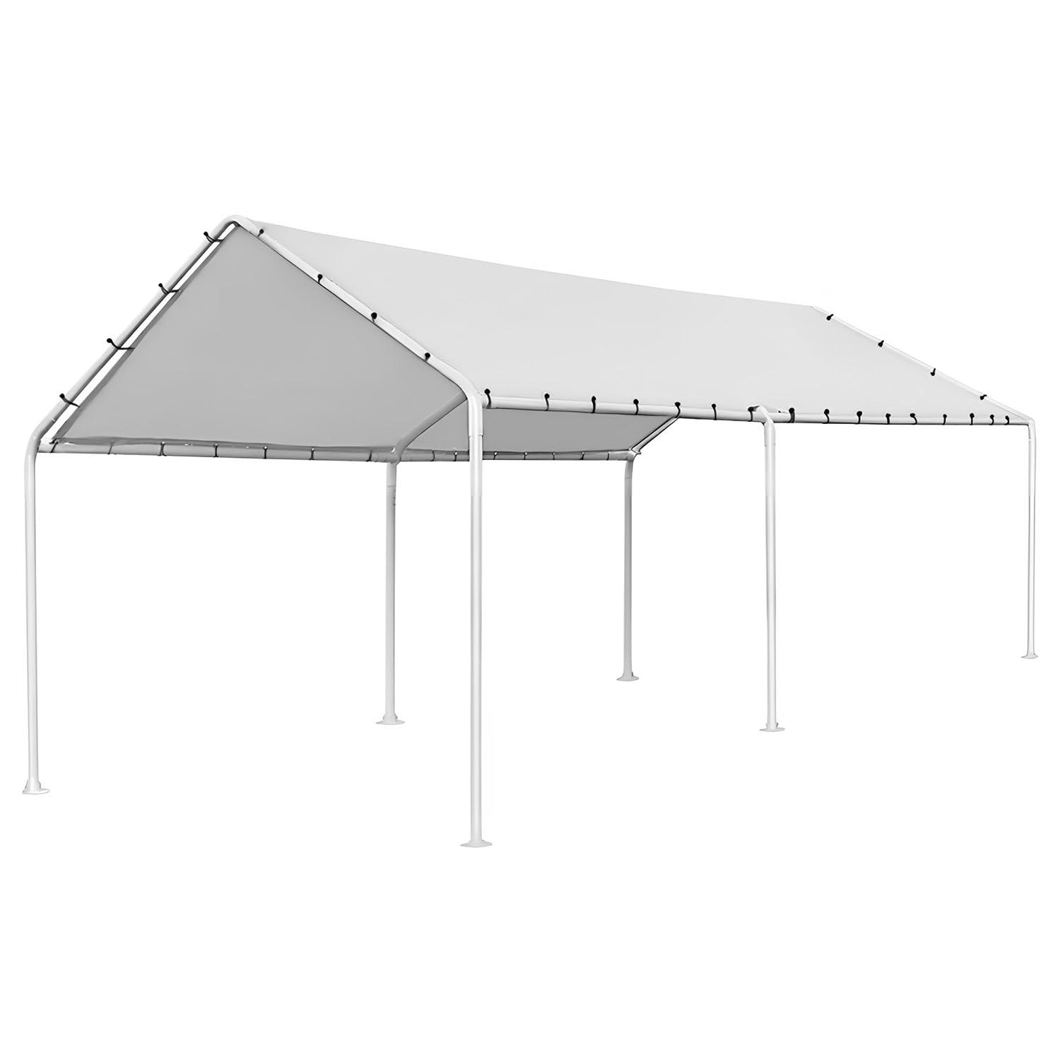 Quictent 10x20 ft Heavy Duty Carport Canopy Galvanized Car Tent Outdoor Garage Boat Shelter with Reinforced Structure, No Sidewall - White