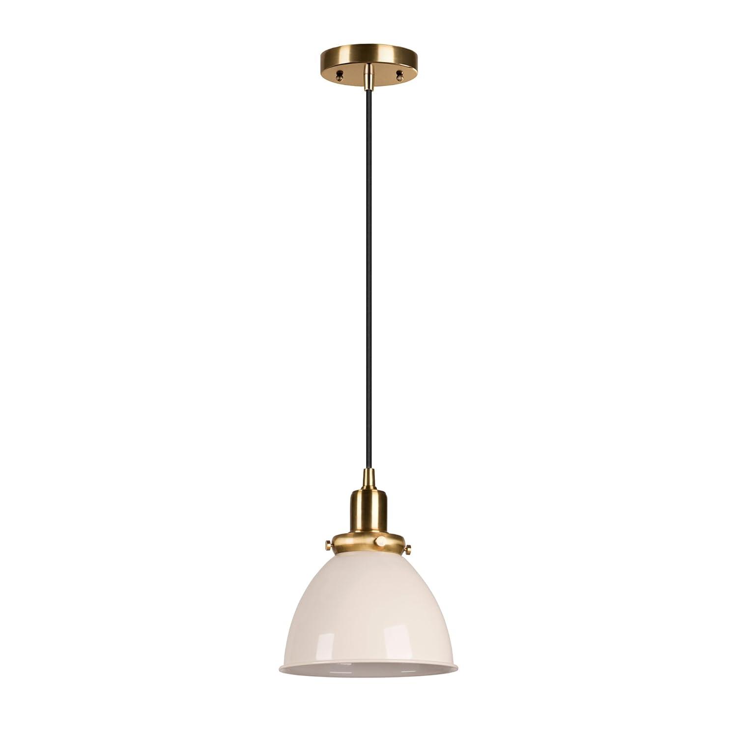 Evelyn&Zoe 8" Pearled White/Brass Metal Pendant