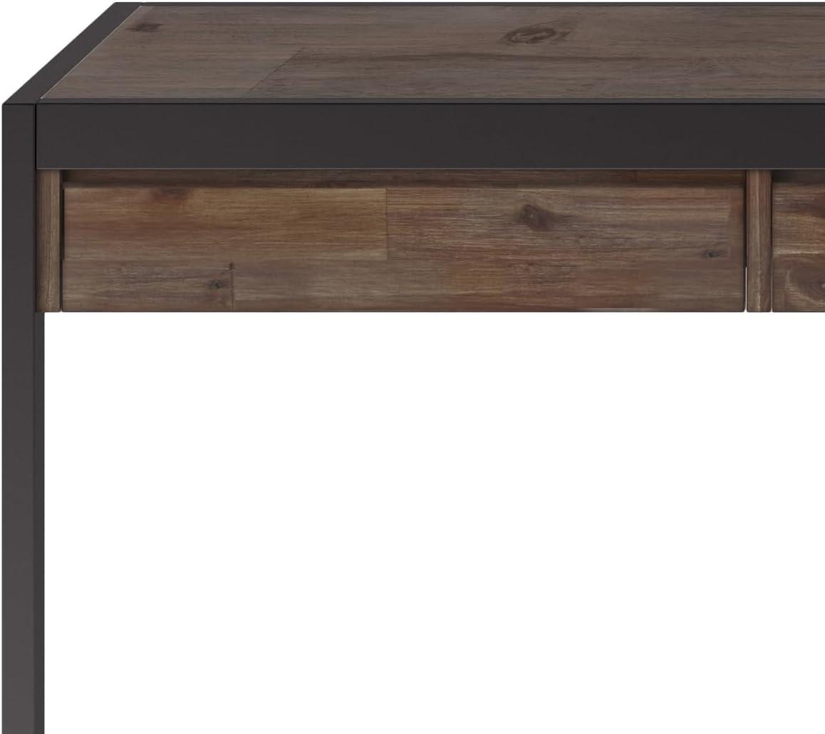 Simpli Home Erina Solid Acacia Wood Desk, Industrial Style with Keyboard Tray and 2 Drawers