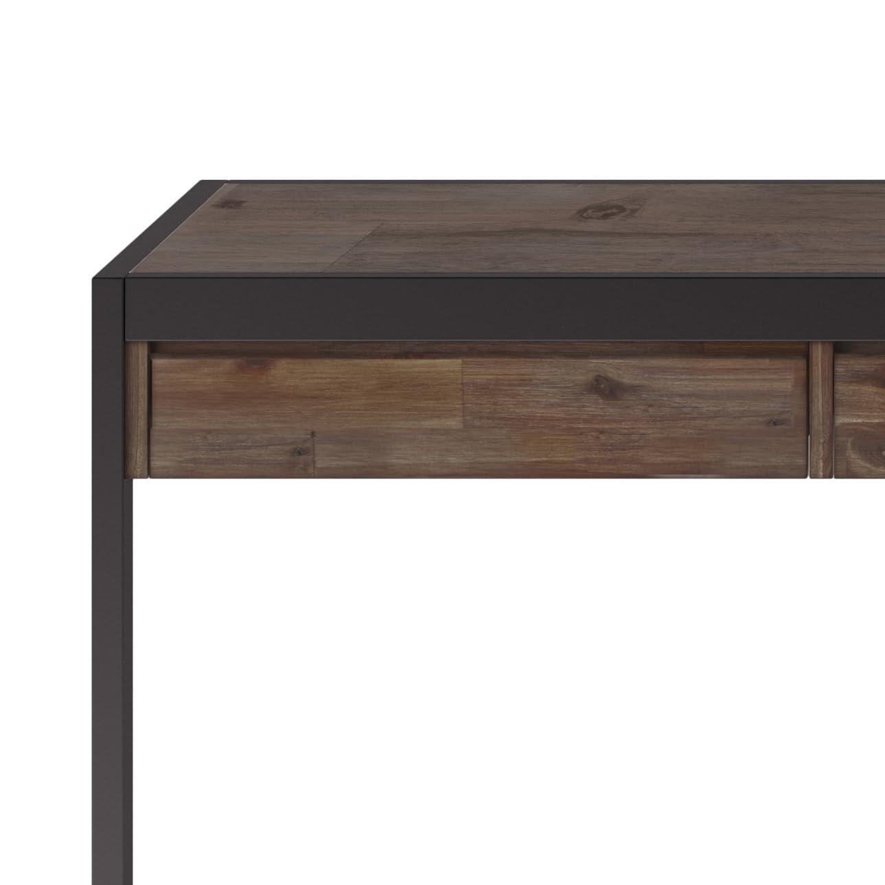Simpli Home Erina Solid Acacia Wood Desk, Industrial Style with Keyboard Tray and 2 Drawers