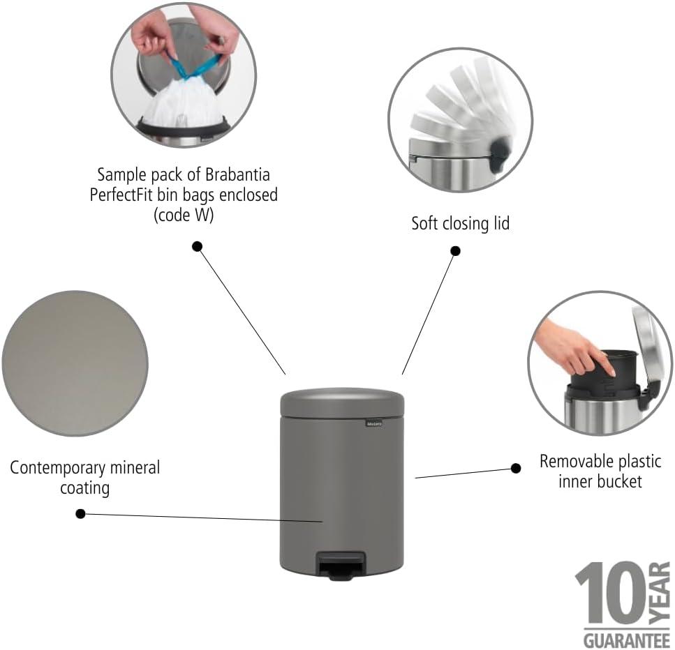 Brabantia NewIcon Step On Trash Can, 1.3 Gallon (5 Liter)