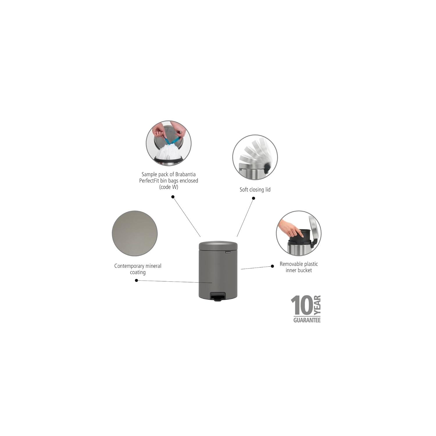 Brabantia NewIcon Step On Trash Can, 1.3 Gallon (5 Liter)