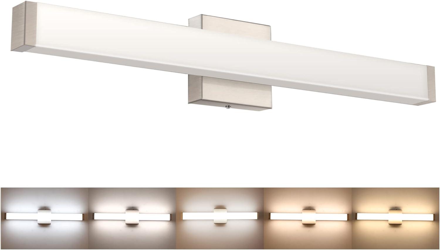 Bathroom Vanity Light Brushed Nickel Square LED 24 inch 14W 4000K Natural White Light Wall Bar Lighting Fixtures Over Mirror