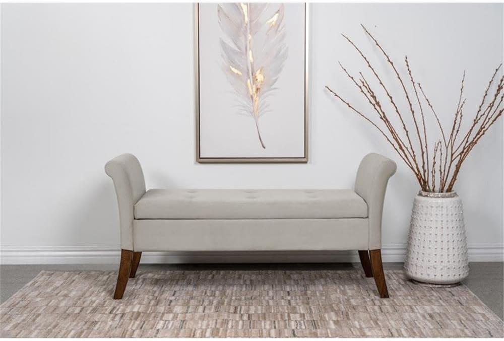 Coaster Farrah Velvet Upholstered Rolled Arms Storage Bench in Beige and Brown