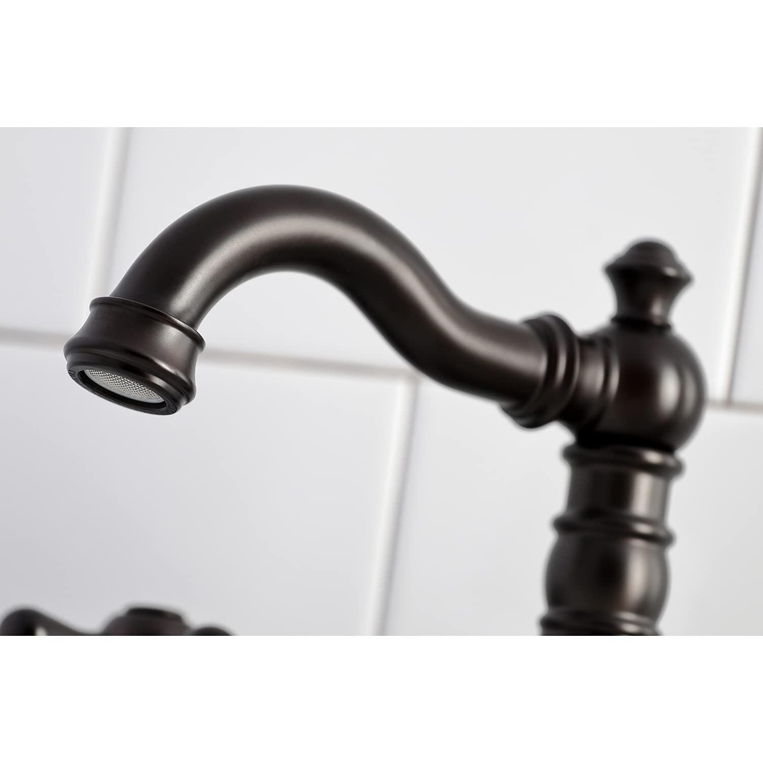 Kingston Brass American Classic Two-Handle 3-Hole Deck Mount Widespread Bathroom Faucet with Pop-Up Drain