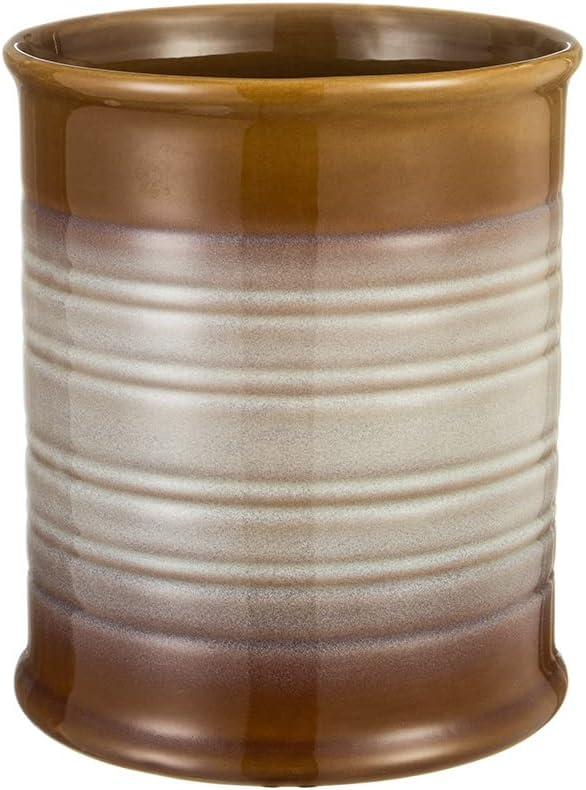 Brown and Beige Ceramic Cylinder Utensil Holder