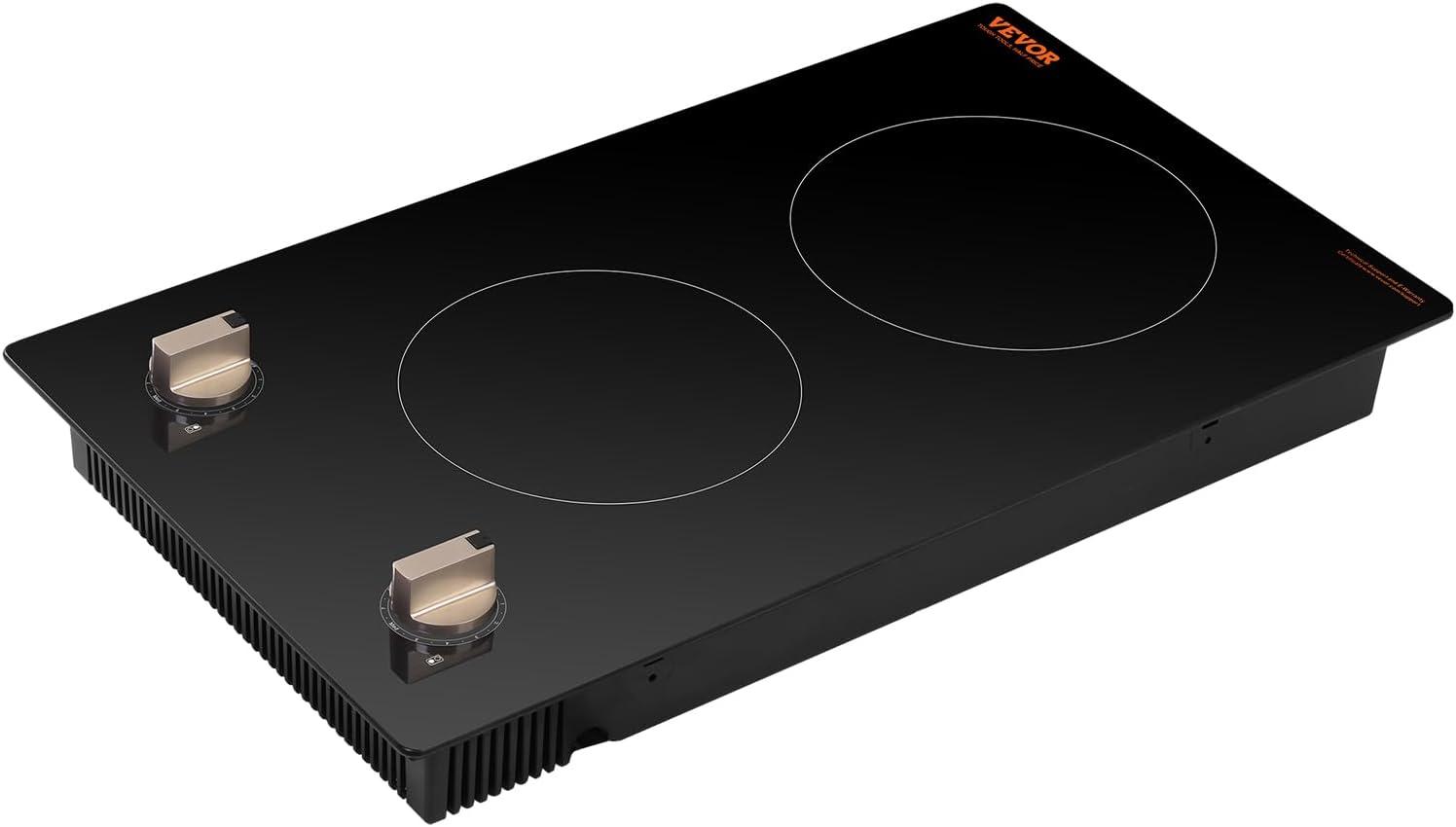 VEVOR Induction Cooktop, 1800W Electric Countertop Burner, 2 Burner Knob Control Stove, Built-in Induction Cooktop with 12 Temperature Settings, Glass Surface, Auto Shut-Off