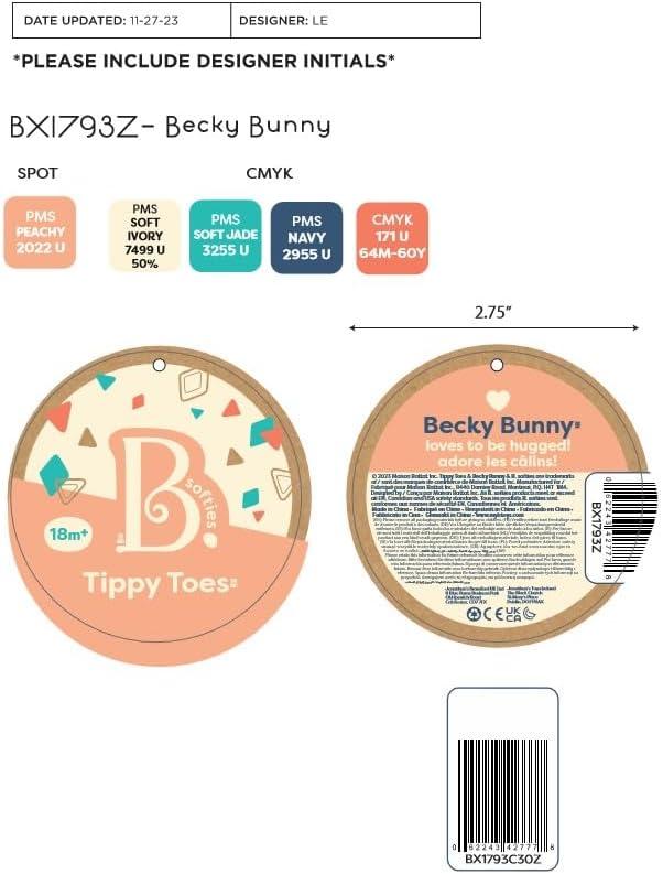 B. toys- B. softies- 15" Plush Bunny- Soft Stuffed Animal for Baby, Toddler, – Orange & Pastel Outfit- Washable Rabbit- Tippy Toes- Becky Bunny- 0 Months +