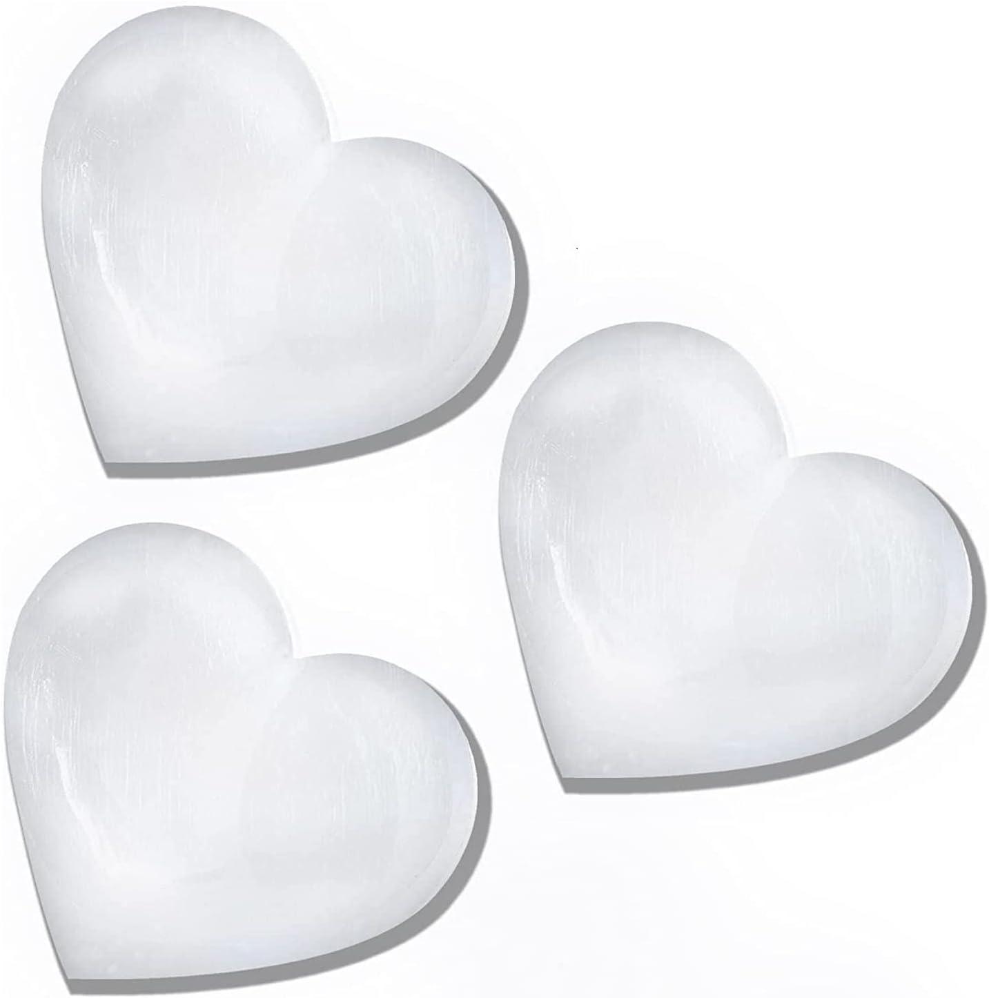 Northlandz Selenite Crystal Heart Stone, Healing & Calming Effects-high Energy Selenite Stone -3 Pack