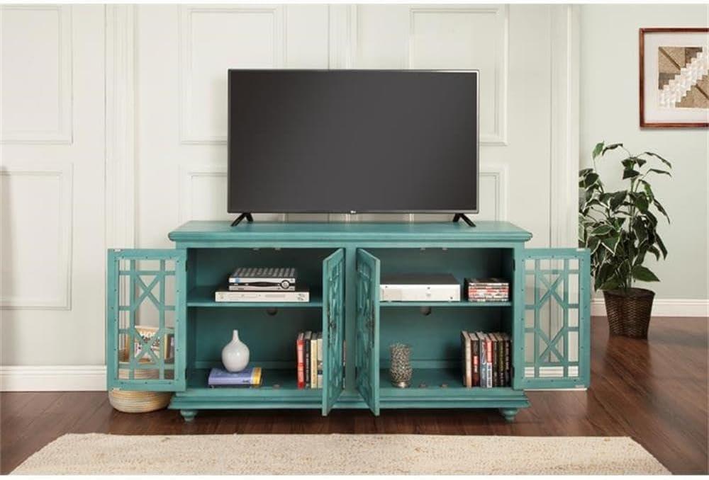 Bowery Hill Traditional Wood TV Stand for TVs up to 63" in Antique Teal Green
