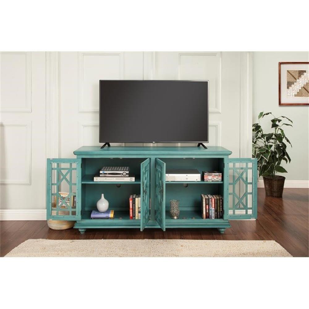 Bowery Hill Traditional Wood TV Stand for TVs up to 63" in Antique Teal Green