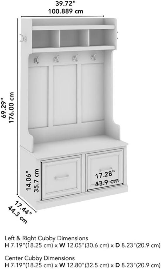 Woodland 40W Hall Tree and Shoe Bench w/ Doors in White Maple - Engineered Wood