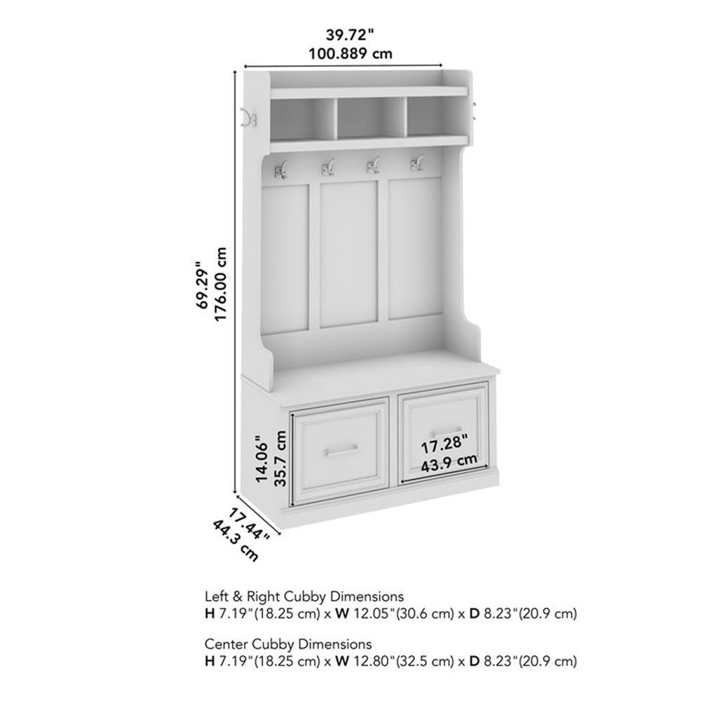 Woodland 40W Hall Tree and Shoe Bench w/ Doors in White Maple - Engineered Wood