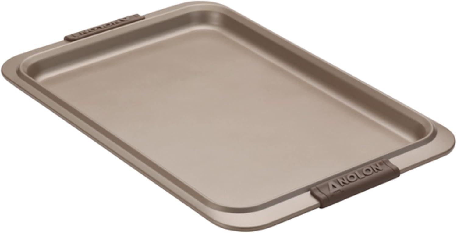 Anolon Bakeware with Silicone Grips 2pc 10"x15" Cookie Pan and 11"x17" Cookie Pan Bronze