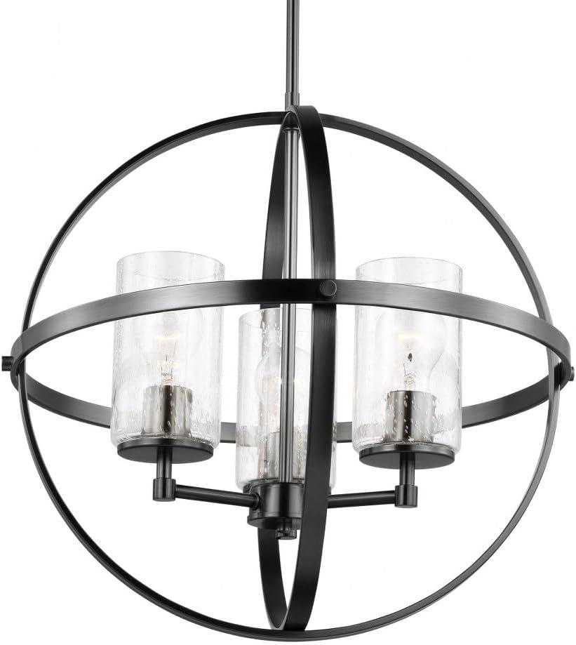 Alturas 3-Light Satin Brass Modern Dining Room Hanging Globe Chandelier with Clear Seeded Glass Shades