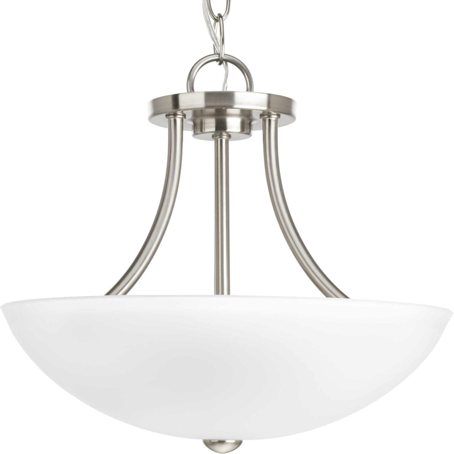 Progress Lighting Gather Collection, 2-Light Semi-Flush Mount, Brushed Nickel, White Etched Glass Shade