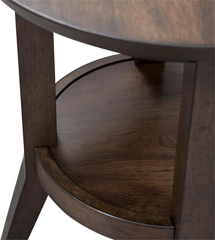 Ventura Dark Brown Round Wood End Table with Shelf