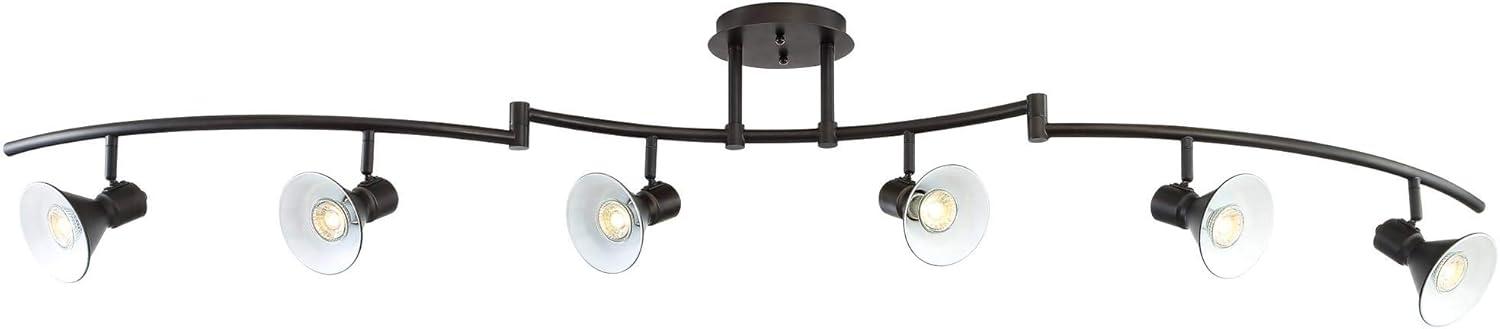 Pro Track Rhodes 6-Head LED Ceiling Track Light Fixture Kit Spot Light GU10 Brown Bronze Hood Metal Farmhouse Rustic Kitchen Bathroom 62" Wide