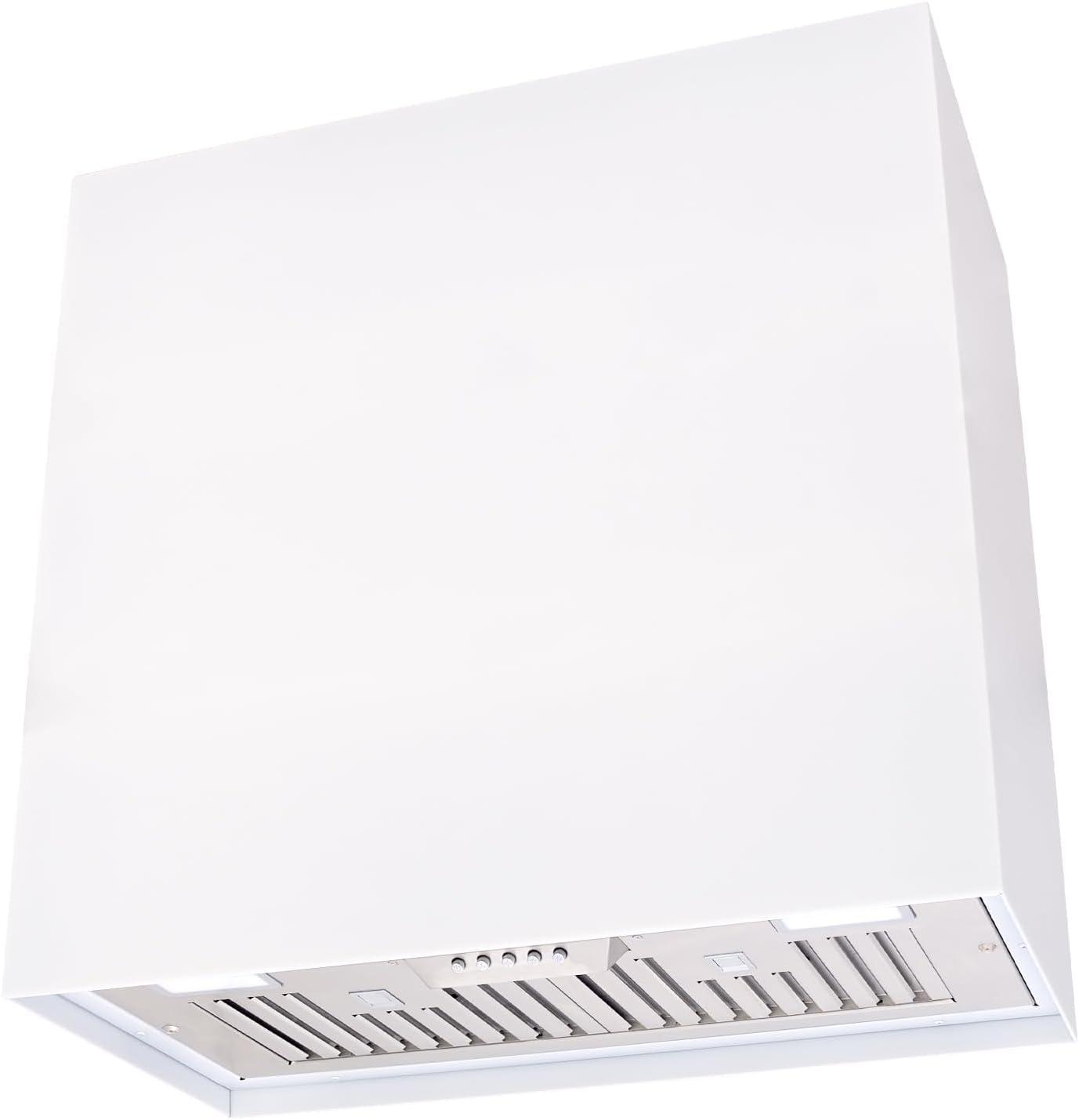 Akicon Stainless Steel Range Hood, Modern Box Kitchen Hood with Powerful Vent Motor, Wall Mount, 30”W*30”H*14D, Signal White