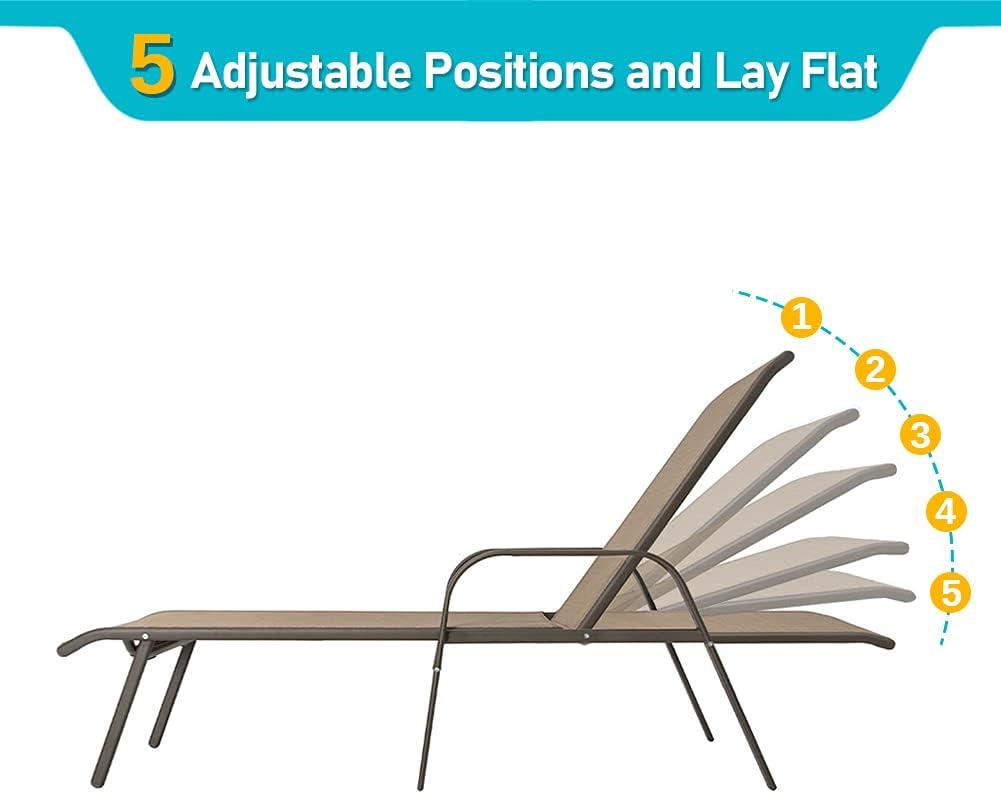 Crestlive Products Set of 2 Aluminum Patio Chaise Lounge Chairs Outdoor Recliners, Brown
