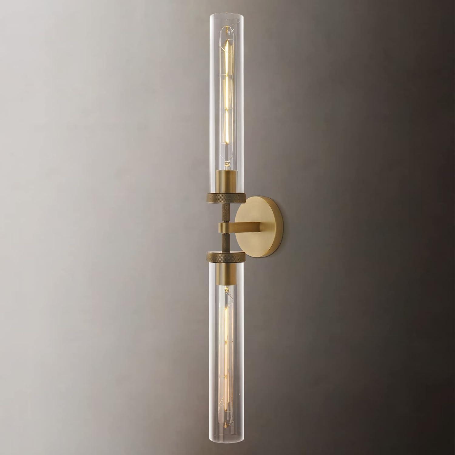 Gold Double Tube Glass and Metal Wall Sconce