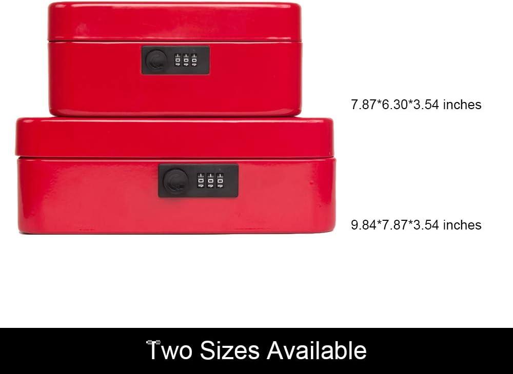 Red Large Metal Cash Box with Combination Lock and Tray