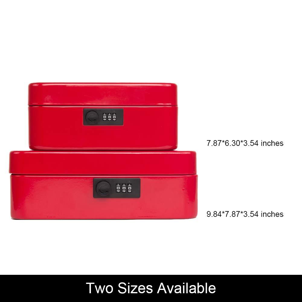 KYODOLED Large Cash Box with Combination Lock Safe Metal Money Box with Money Tray for Security Lock Box 9.84"x 7.87"x 3.54" Red Large