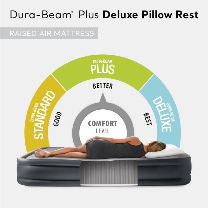 Queen Size Gray and Black Raised Air Mattress with Built-in Pump