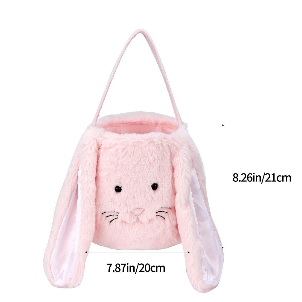 Easter Bunny Tote Bag, Cute Fuzzy Rabbit Ears Soft Plush Candy Handle Bag Eggs Basket Gift Bag for Kids Holiday Decorations