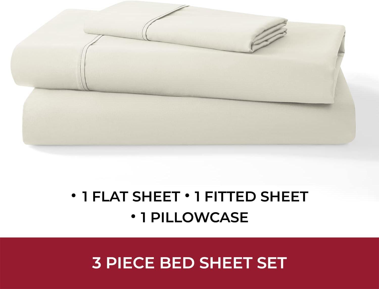 Mellanni 400 Thread Count Cotton Sateen Bedding Set - 4 Piece White Bed Sheets Set - Fits Mattresses up to 16" Deep - Cooling Sheet for Hot Sleepers (Full, Ivory)