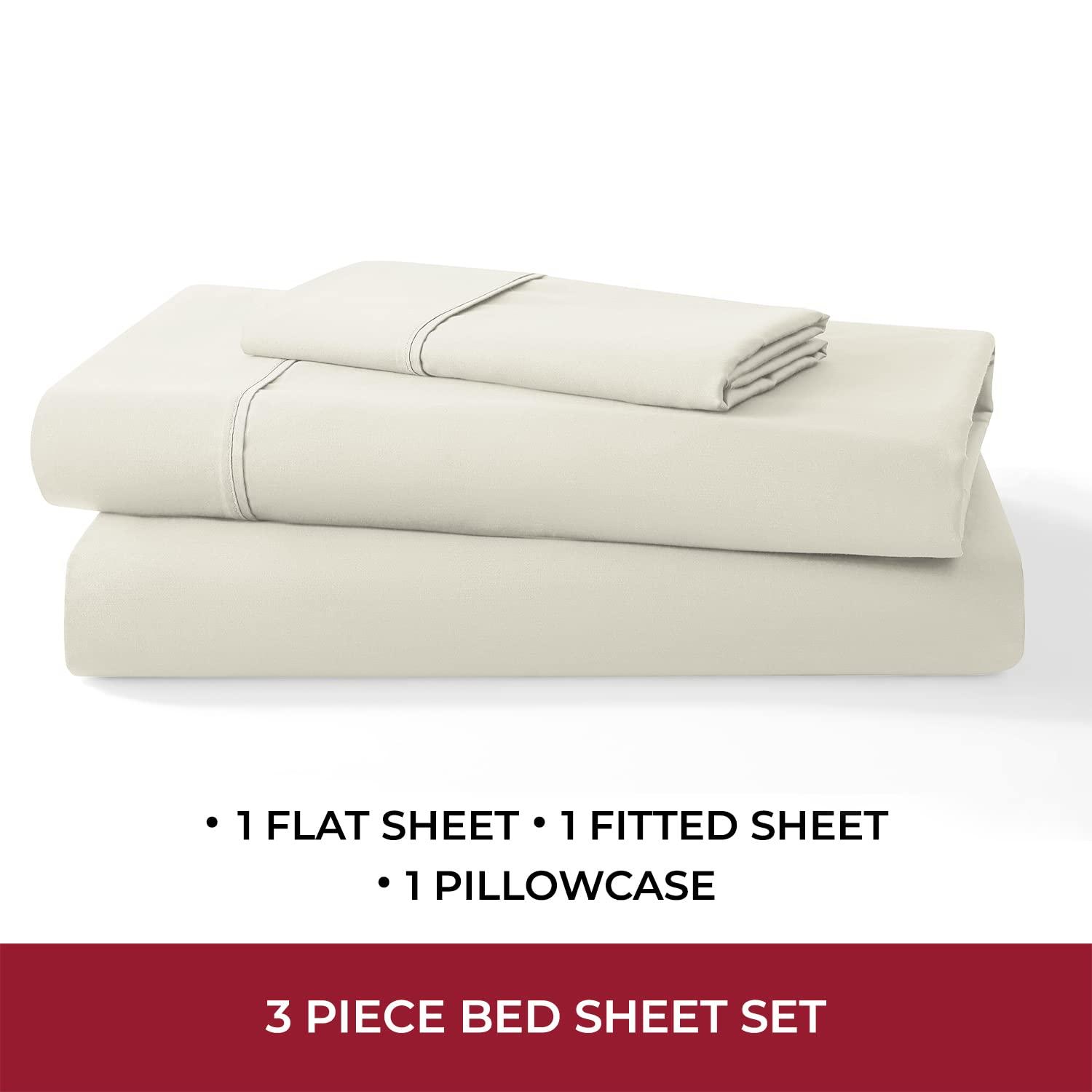Mellanni 400 Thread Count Cotton Sateen Bedding Set - 4 Piece White Bed Sheets Set - Fits Mattresses up to 16" Deep - Cooling Sheet for Hot Sleepers (Full, Ivory)