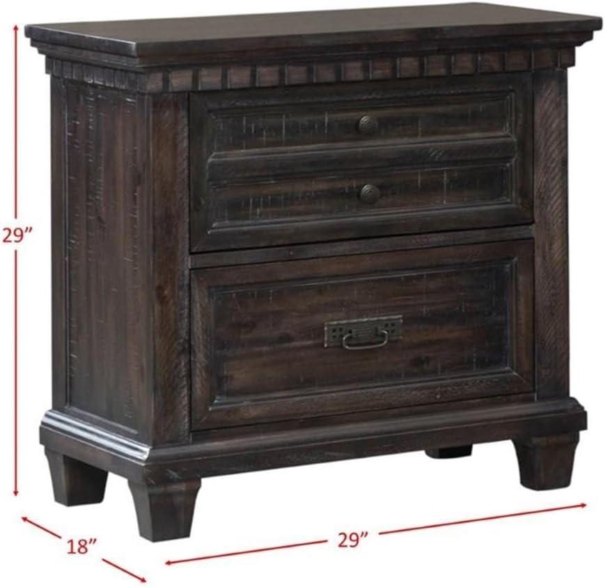 Steele Dark Brown 2-Drawer Distressed Wood Nightstand