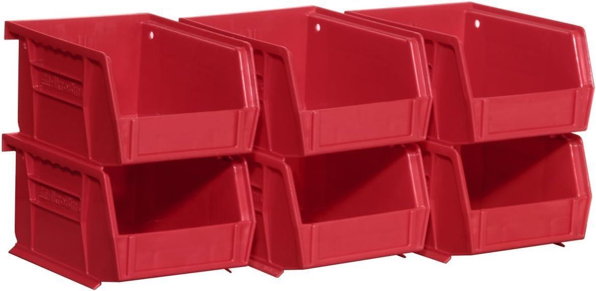 Akro-Mils Stackable Storage Bins, AkroBins 30210 Stacking Organizer, 5"x4"x3", Red, 6-Pack