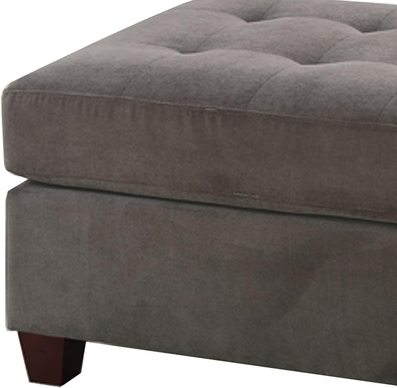 Charcoal Gray Tufted Waffle Suede Ottoman, 26" x 20"