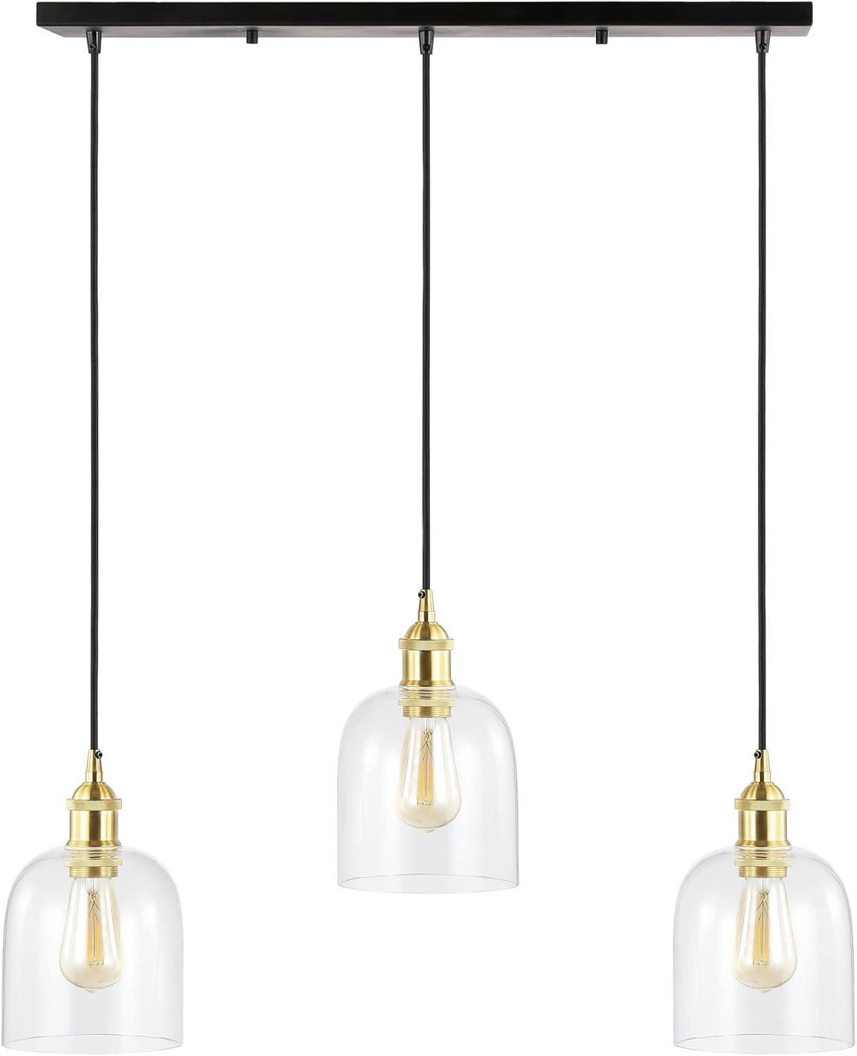JONATHAN Y JYL1122A Cooper 25.5" 3-Light Farmhouse Contemporary Glass Linear LED Pendant Modern Transitional Adjustable Dining Room Kitchen Island Foyer Bedroom Hallway, Brass Gold/Black, 25.5 in