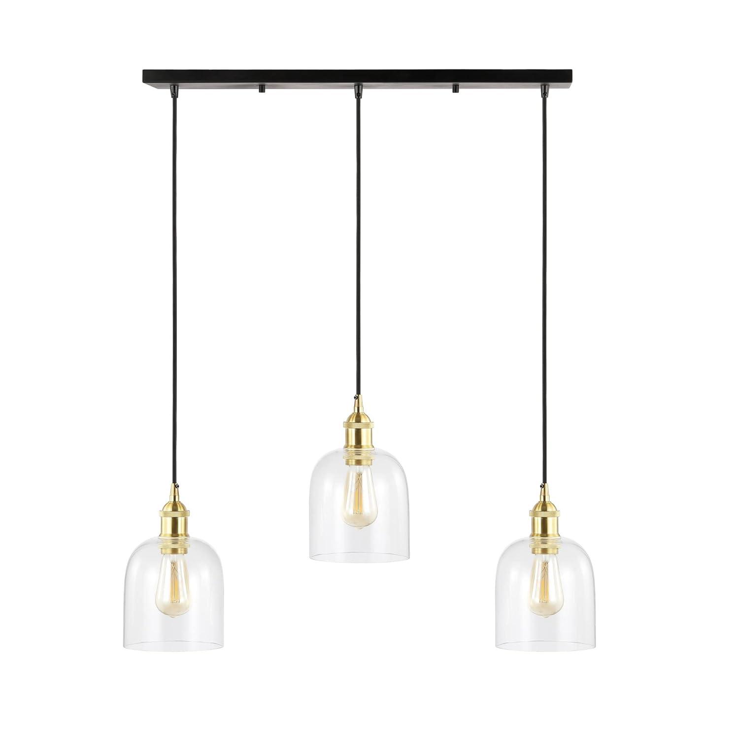JONATHAN Y JYL1122A Cooper 25.5" 3-Light Farmhouse Contemporary Glass Linear LED Pendant Modern Transitional Adjustable Dining Room Kitchen Island Foyer Bedroom Hallway, Brass Gold/Black, 25.5 in