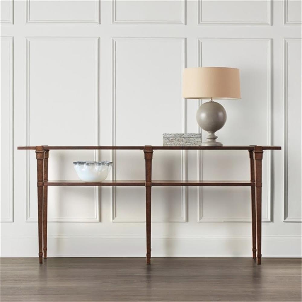 Transitional Acacia and Metal Console Table with Storage Shelf