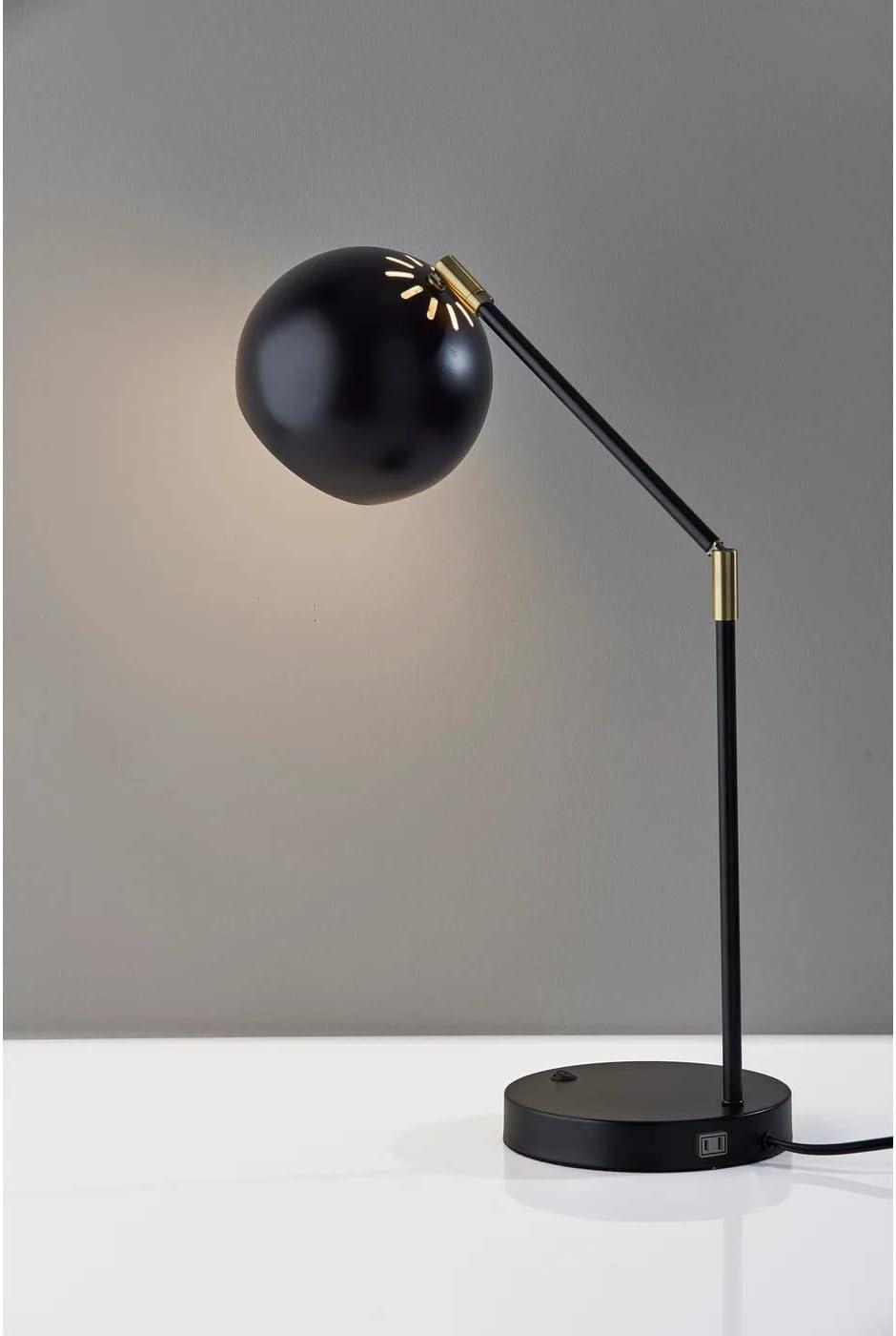 Adjustable Mid-Century Modern Black and Brass Desk Lamp