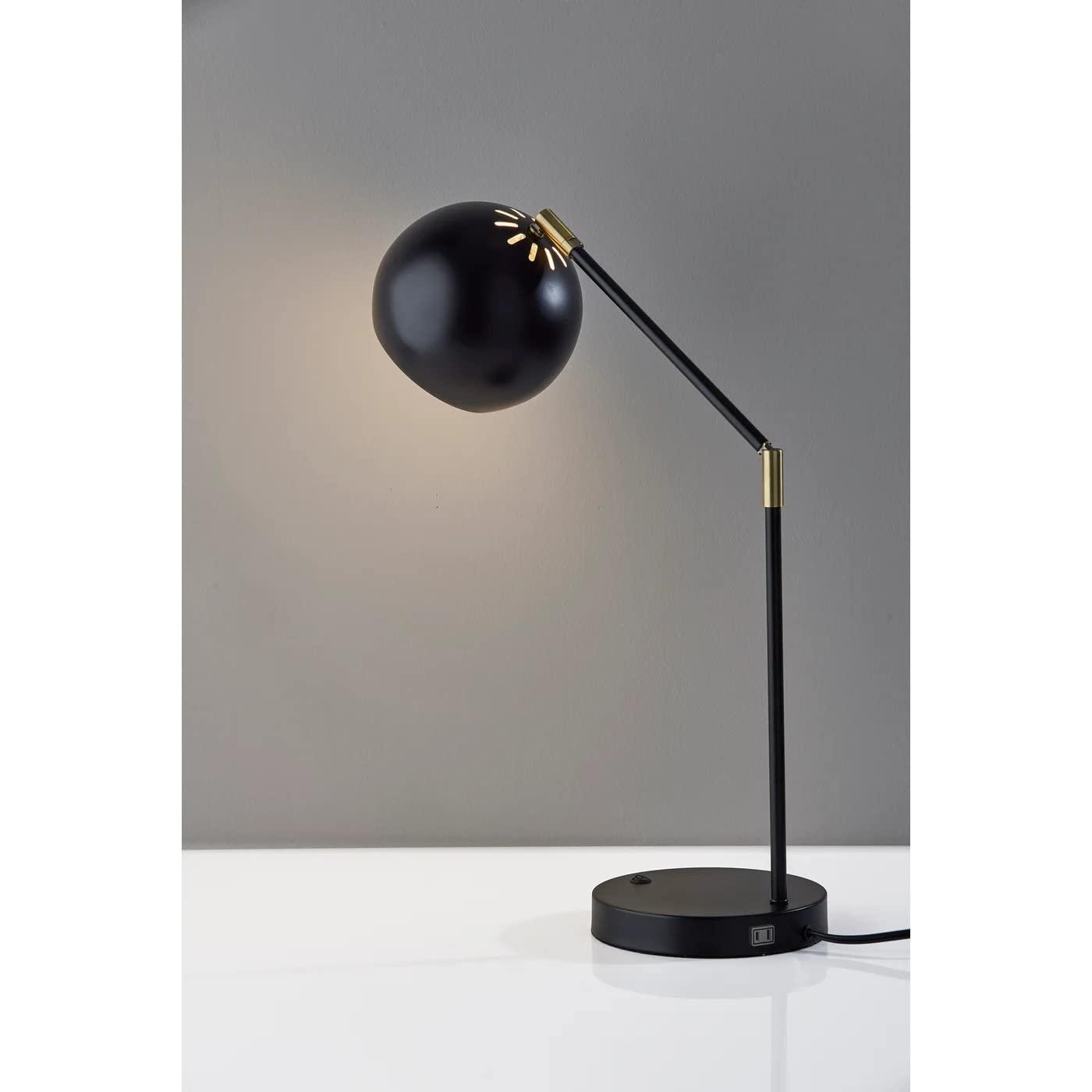 Adjustable Mid-Century Modern Black and Brass Desk Lamp