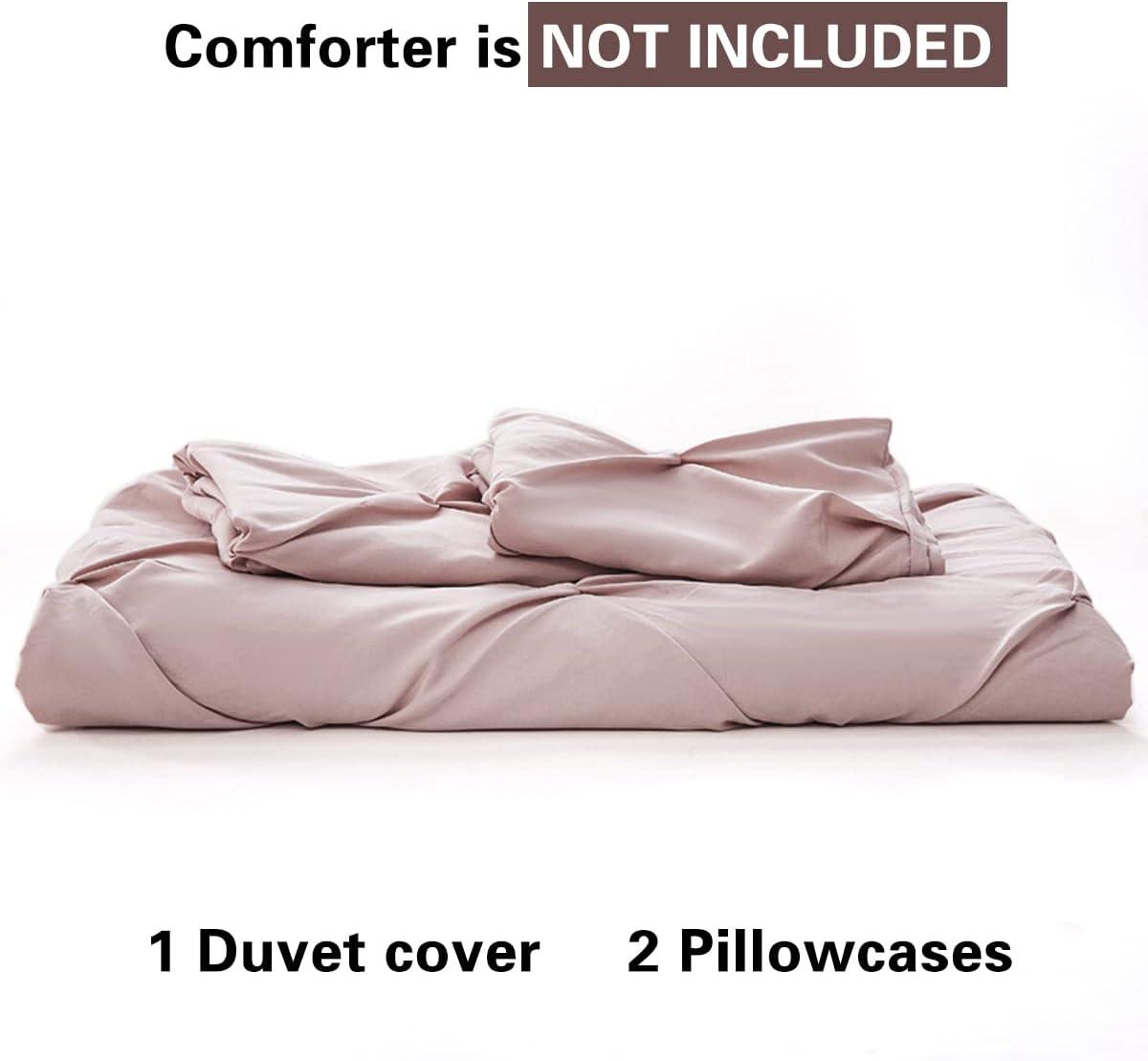 Nestl 3 Piece Pinch Pleated Duvet Cover Set, Full Size Pintuck Duvet Cover with Button Closure, Blush